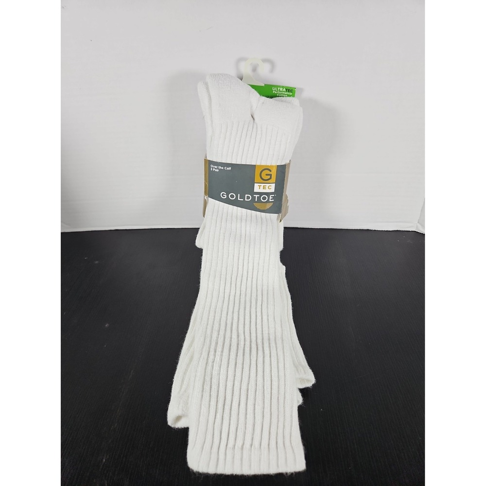 NEW Mens Gold Toe White Over The Calf Athletic Socks 3 Pair size 6-12 1/2 1849